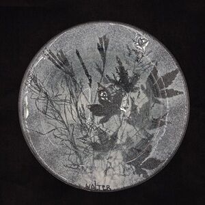 Art Glass Bowl Edwin Walter White Frosted Botanical Ice Plant Leaf Snow Winter